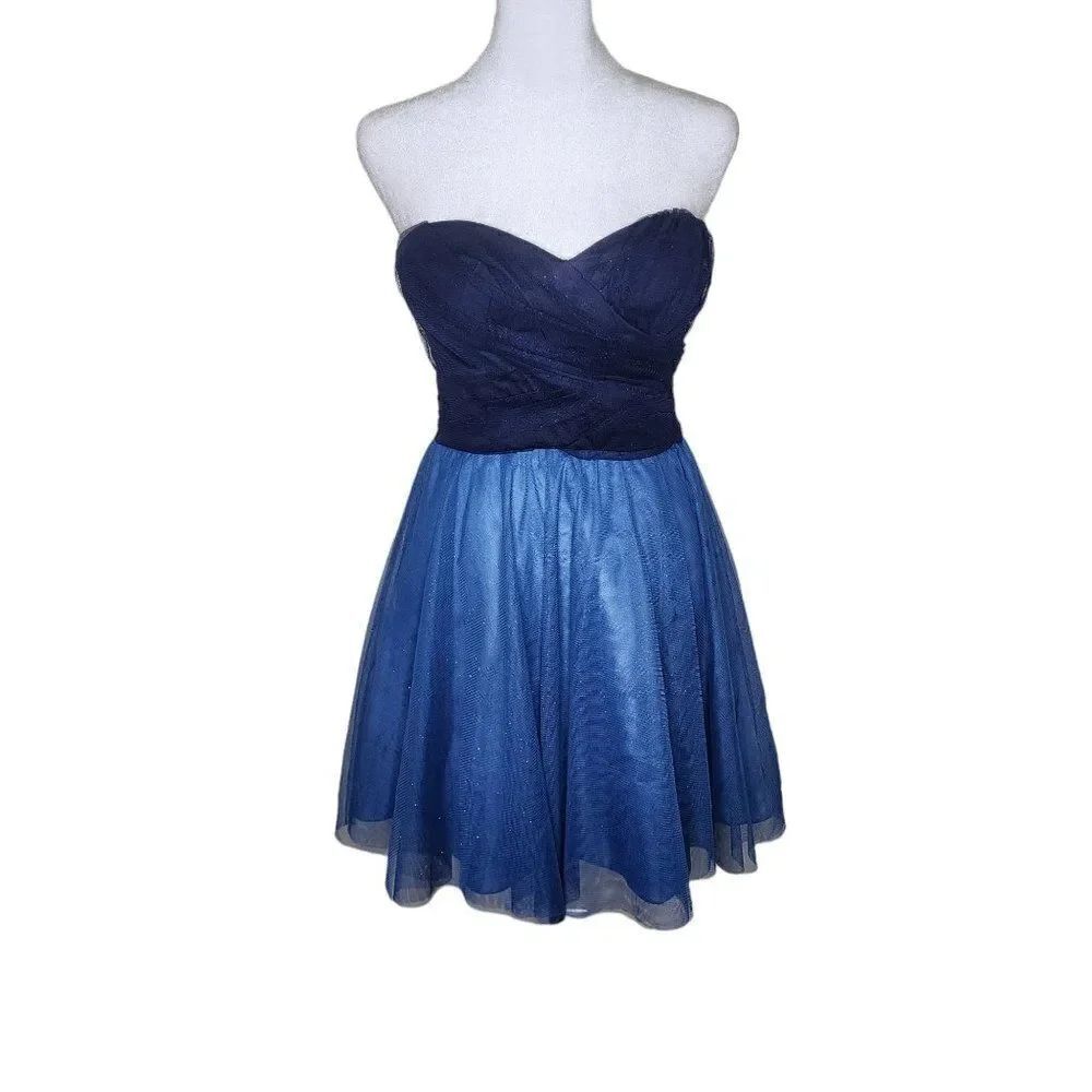 Vintage Y2K Strapless Cocktail Mini Dress Juniors Size 3 Blue Sweetheart